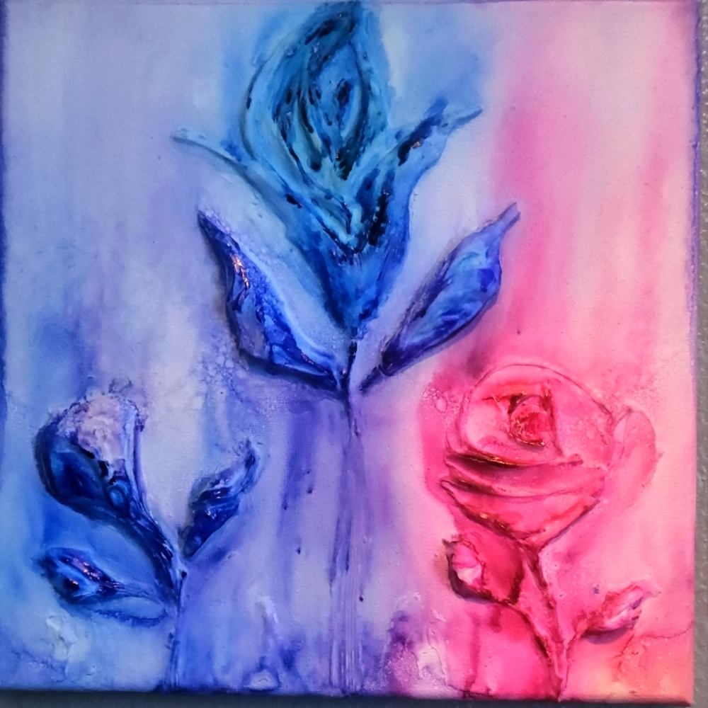 10 x 10 achol ink  plaster sculpted painting